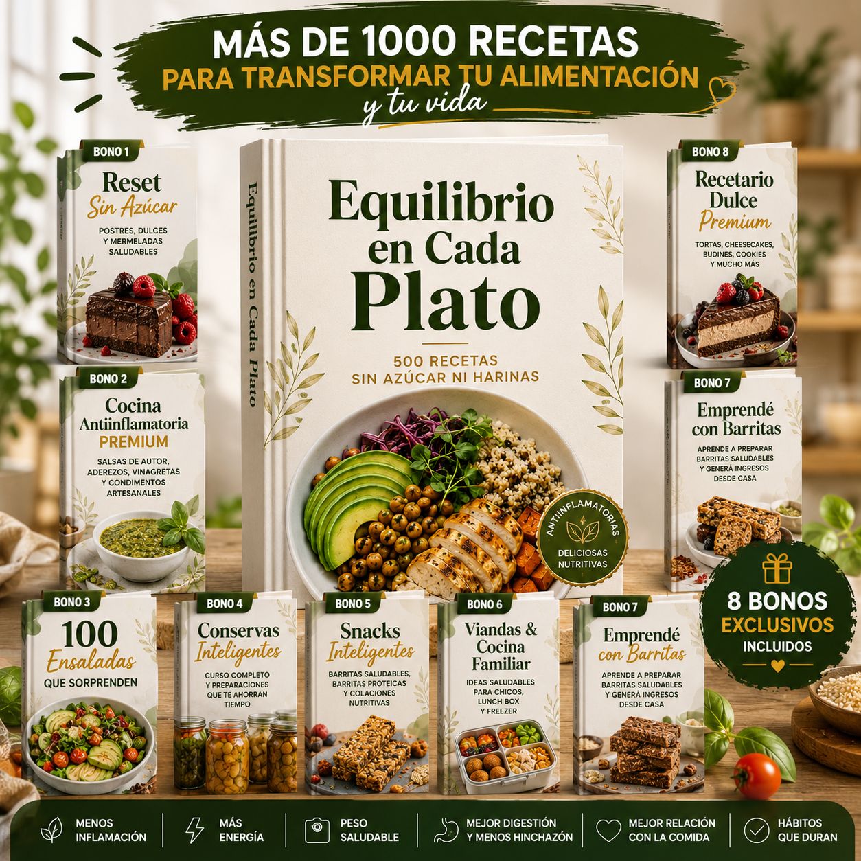 📚 La Biblioteca Premium de Alimentación Saludable 🥗 +1.000 recetas para comer más saludable, sin azúcar agregada y con opciones sin harinas refinadas + 8 BONOS 🎁
