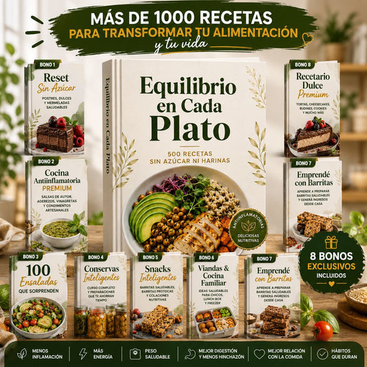 📚 La Biblioteca Premium de Alimentación Saludable 🥗 +1.000 recetas para comer más saludable, sin azúcar agregada y con opciones sin harinas refinadas + 8 BONOS 🎁